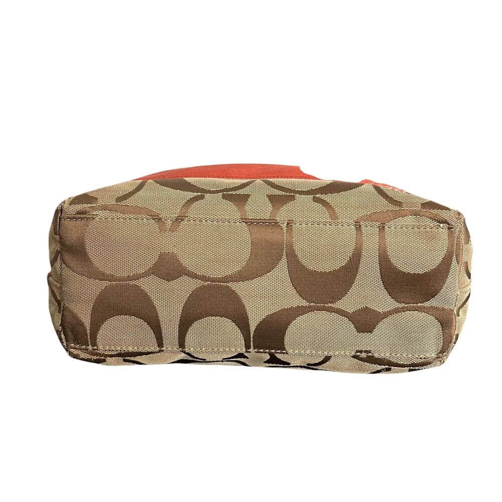 Coach Tote Bag Womens Medium Brown Signature Avary Canvas Orange Patent Trim - Picture 10 of 15